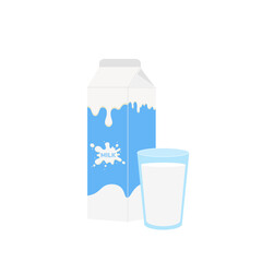 milk packing, glass of milk on white,dairy products background. Icon,Vector,illustration cartoon style.