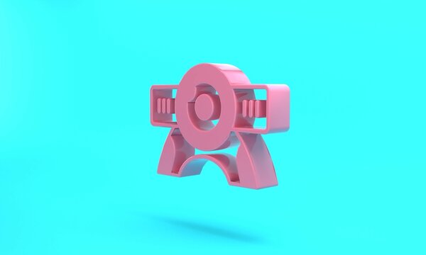 Pink Web camera icon isolated on turquoise blue background. Chat camera. Webcam icon. Minimalism concept. 3D render illustration