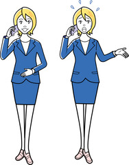 携帯電話をかけるビジネスマン、ビジネスウーマン