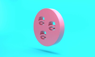 Pink Sushi icon isolated on turquoise blue background. Traditional Japanese food. Minimalism concept. 3D render illustration