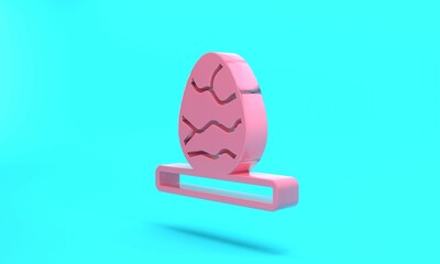 Pink Chinese tea egg icon isolated on turquoise blue background. Minimalism concept. 3D render illustration
