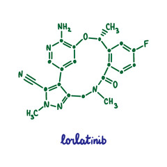 Fototapeta premium Lorlatinib hand drawn vector formula chemical structure lettering blue green
