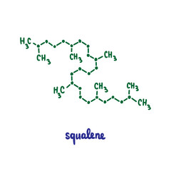 Squalene hand drawn vector formula chemical structure lettering blue green