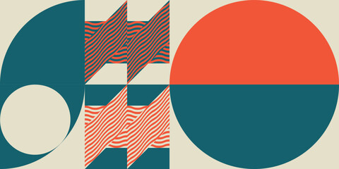 Modern abstract geometric  vector seamless pattern with simple elements and shapes like circle, square and triangle. Graphic pastel colored minimalist background.