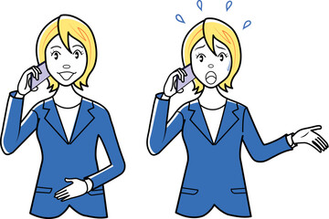 携帯電話をかけるビジネスマン、ビジネスウーマン