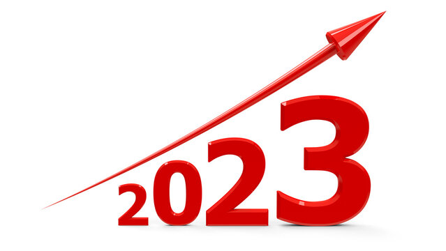 Red arrow up with 2023