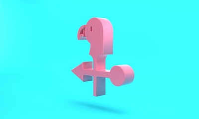 Obraz premium Pink Rooster weather vane icon isolated on turquoise blue background. Weathercock sign. Windvane rooster. Minimalism concept. 3D render illustration