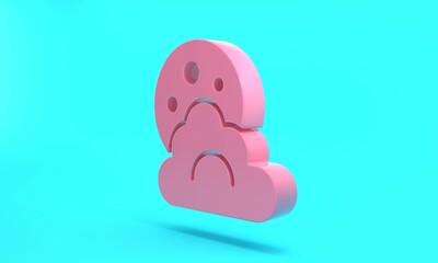 Pink Cloud with moon icon isolated on turquoise blue background. Cloudy night sign. Sleep dreams symbol. Night or bed time sign. Minimalism concept. 3D render illustration