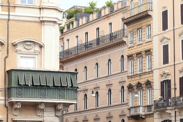 Fototapeta na wymiar Traditional Building Facades Close Up in Rome, Italy