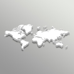 Illustration of 3d isometric white world map in white isolated background. 