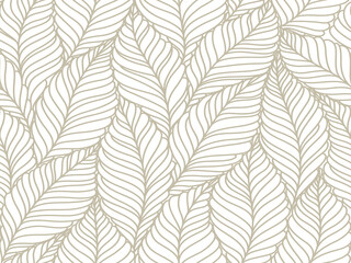 Abstract seamless pattern with leaves , Grey and white  summer floral background. Vector pattern on a modern style.