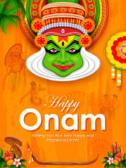Onam celebration background for Happy Onam festival of South India Kerala - obrazy, fototapety, plakaty