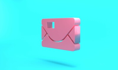 Pink Envelope with christmas party invitation card icon isolated on turquoise blue background. Merry Christmas and Happy New Year. Minimalism concept. 3D render illustration