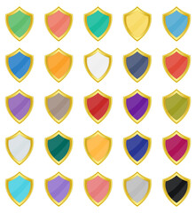 Collection of icons of colored shields.