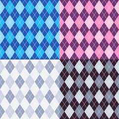 Set of seamless argyle check pattern. Vector geometric diamonds background