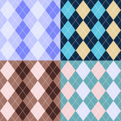 Set of seamless argyle check pattern. Vector geometric diamonds background