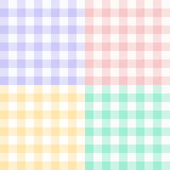 Set of four seamless pastel colored gingham patterns. Vector vichy background