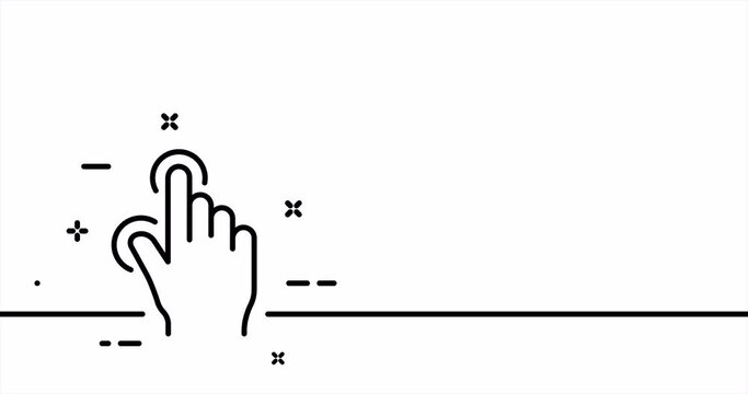 Touch press. Index finger, decrease, increase, approximation, Scrolling, click, arrow, sensor. Pressing concept. One line drawing animation. Motion design. Animated technology logo. Video 4K
