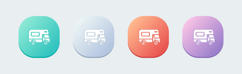 Camper van solid icon in flat design style. Recreational vehicles signs vector illustration.
