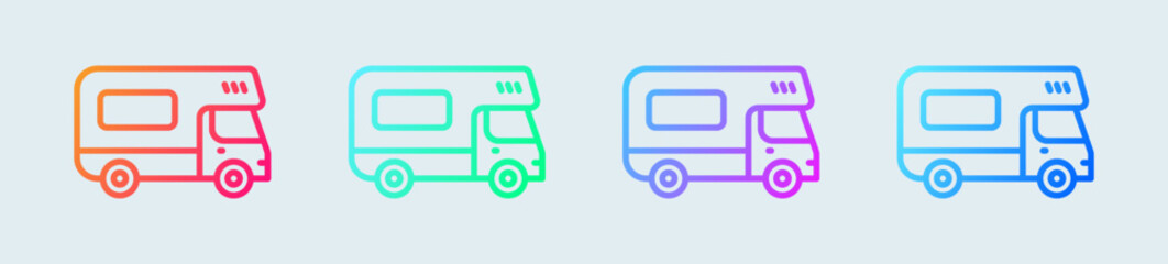 Camper van line icon in gradient colors. Recreational vehicles signs vector illustration.