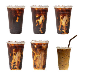 iced coffee on a cup on white background isolated