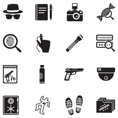 Private Detective Icons. Black Flat Design. Vector Illustration.