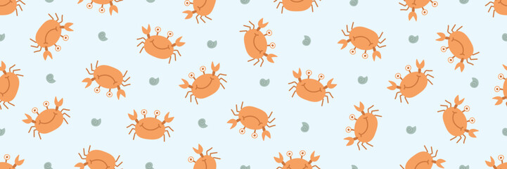 Crab and shell sea life ocean cartoon doodle pattern