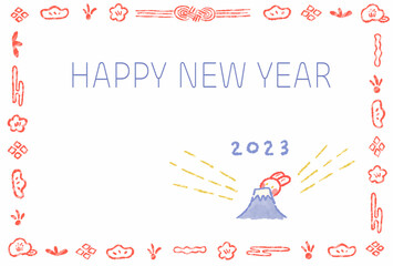 2023 Simple Rabbit New Year's card Hand-drawn illustration Postcard size template / 2023年 シンプルなうさぎの年賀状 手描きイラスト はがきサイズテンプレート