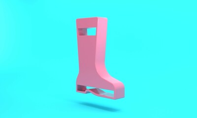 Pink Fishing boots icon isolated on turquoise blue background. Waterproof rubber boot. Gumboots for rainy weather, fishing, hunter, gardening. Minimalism concept. 3D render illustration