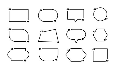 Quotation frame icon. Empty template for information, quotation bubble, symbols. Vector illustration.