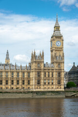 Big Ben and Westminster palace, river Thames, London UK