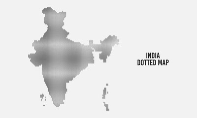 Black halftone dotted india map vector illustration on light grey background