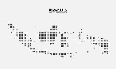 Black halftone dotted indonesia map design with light background