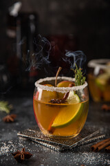 spicy alcoholic rum cocktail in glass,
