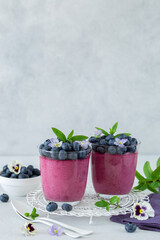 No baked blueberry cheesecake  dessert in glass,