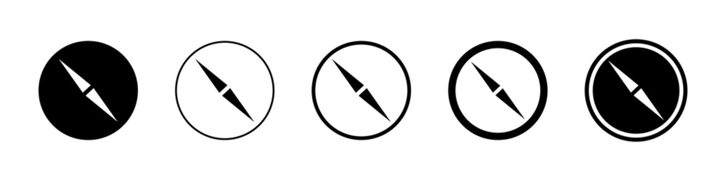 Compass vector icon set on white background. Compass with black arrow.