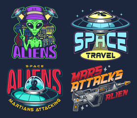 Space alien set posters colorful