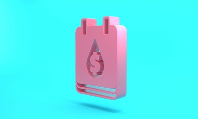 Pink Oil drop with dollar symbol icon isolated on turquoise blue background. Oil price. Oil and petroleum industry. Minimalism concept. 3D render illustration