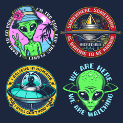Space set vintage emblems colorful
