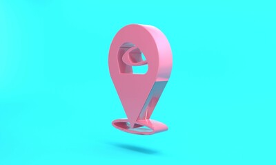 Pink Racing helmet icon isolated on turquoise blue background. Extreme sport. Sport equipment. Minimalism concept. 3D render illustration
