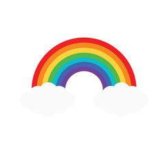 Cartoon rainbow, colorful rainbow decorated with hearts and clouds, colorful collection of graphic illustrations.