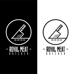 Butcher shop logo
with a butcher knife, with the text Royal Meat.
for a butcher shop or abattoir