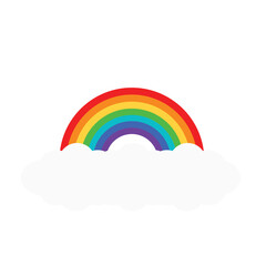 Cartoon rainbow, colorful rainbow decorated with hearts and clouds, colorful collection of graphic illustrations.