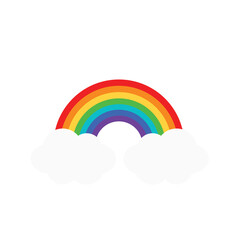 Cartoon rainbow, colorful rainbow decorated with hearts and clouds, colorful collection of graphic illustrations.