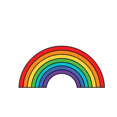 Cartoon rainbow, colorful rainbow decorated with hearts and clouds, colorful collection of graphic illustrations.