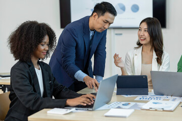 Business people working and brainstorming in office