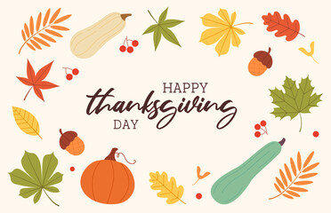 Thanksgiving day banner with autumn elements.