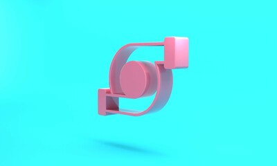 Pink Automotive turbocharger icon isolated on turquoise blue background. Vehicle performance turbo. Turbo compressor induction. Minimalism concept. 3D render illustration