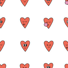 Vector illustration set of flowers characters &igrave;n retro style. Groovy floral stickers for print. Seamless pattern.