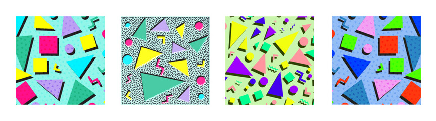 Set of Retro vintage 80s or 90s fashion style abstract pattern background. Good for textile fabric design, wrapping paper and website wallpapers.